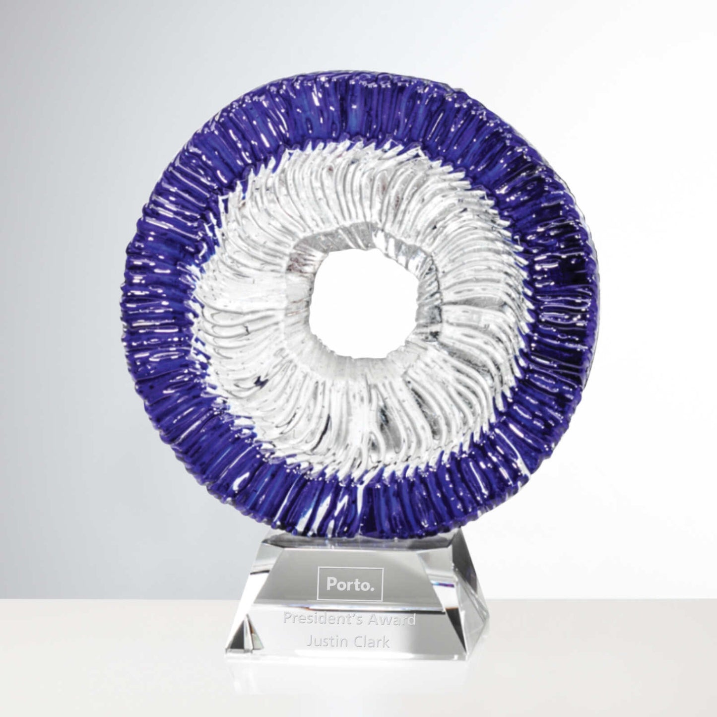Premio de vidrio artístico circular grabado personalizado ~ Dylan