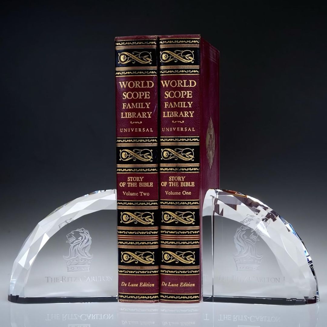 Faceted Crystal Bookends Meticulously Engraved With Your Custom Design ~ Emerson - Personalized Engraved Gifts