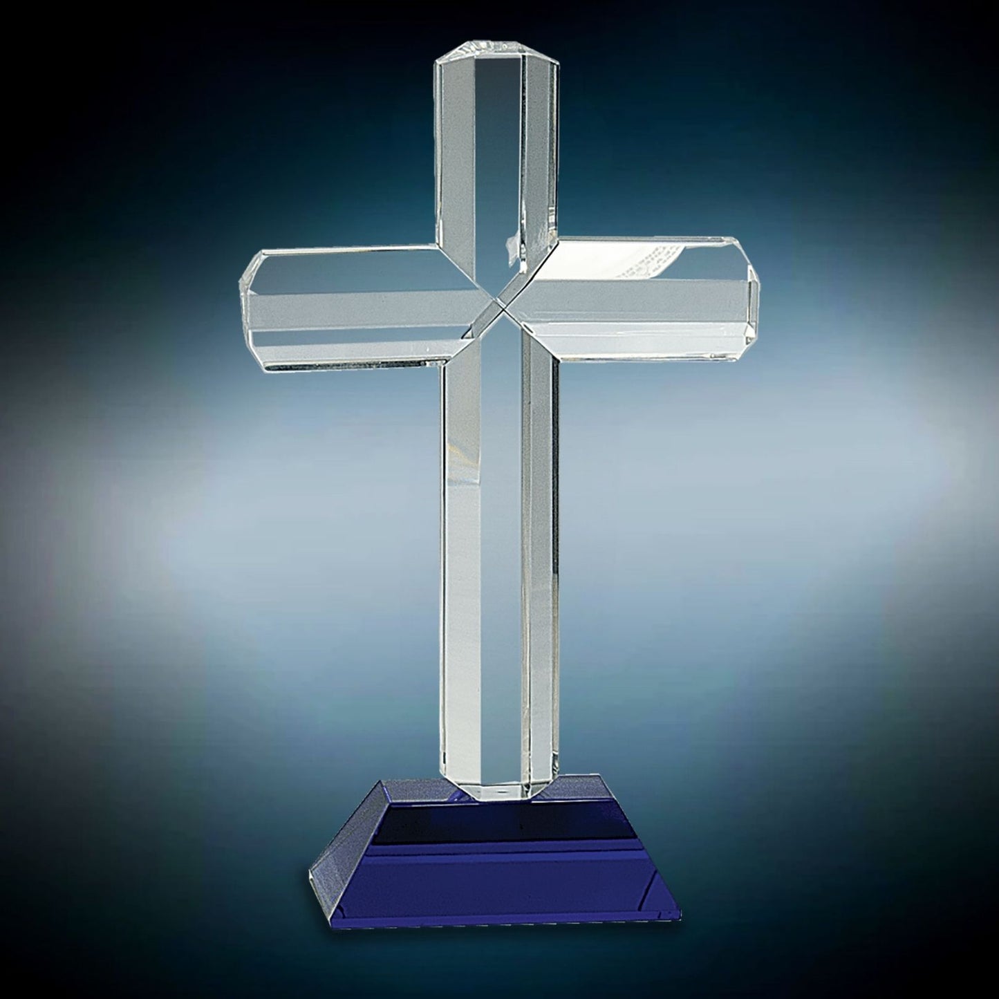 crystal cross on crystal blue base