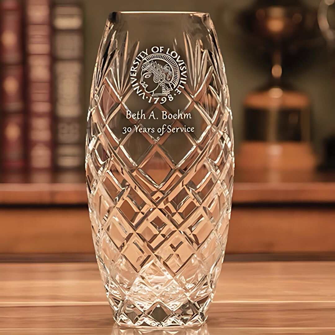 lead crystal vase engraved with logo and personalization