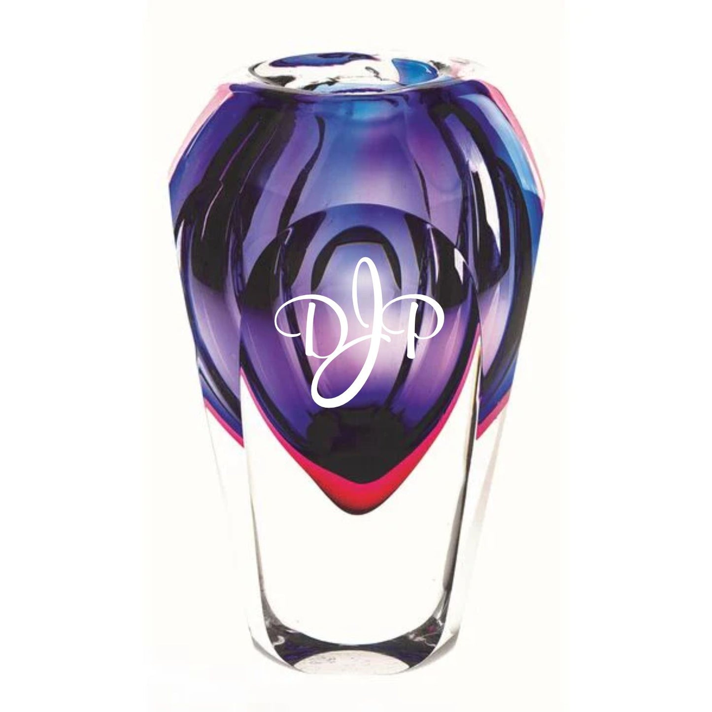 Jarrón de cristal azul y violeta grabado ~ Verbena