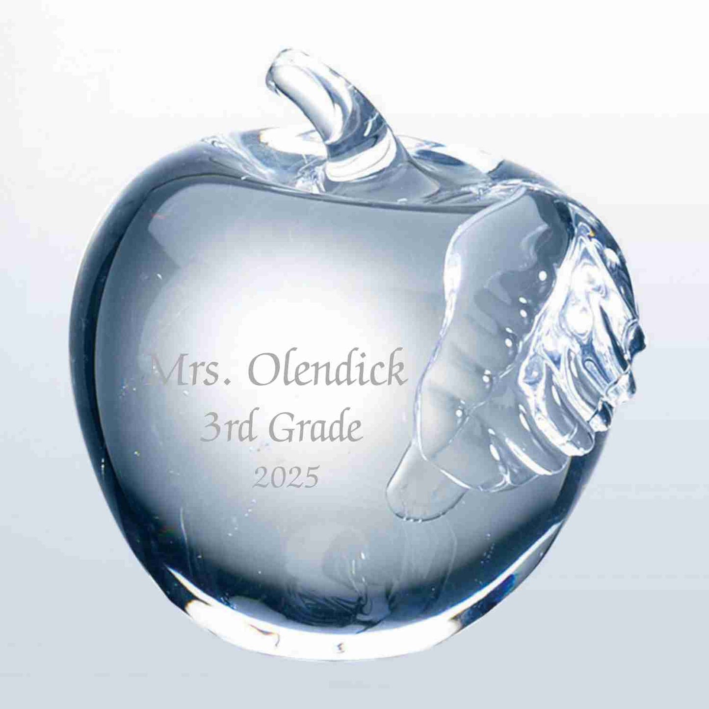 Personalized Glass Apple with Clear Stem and Leaf ~ Bolton