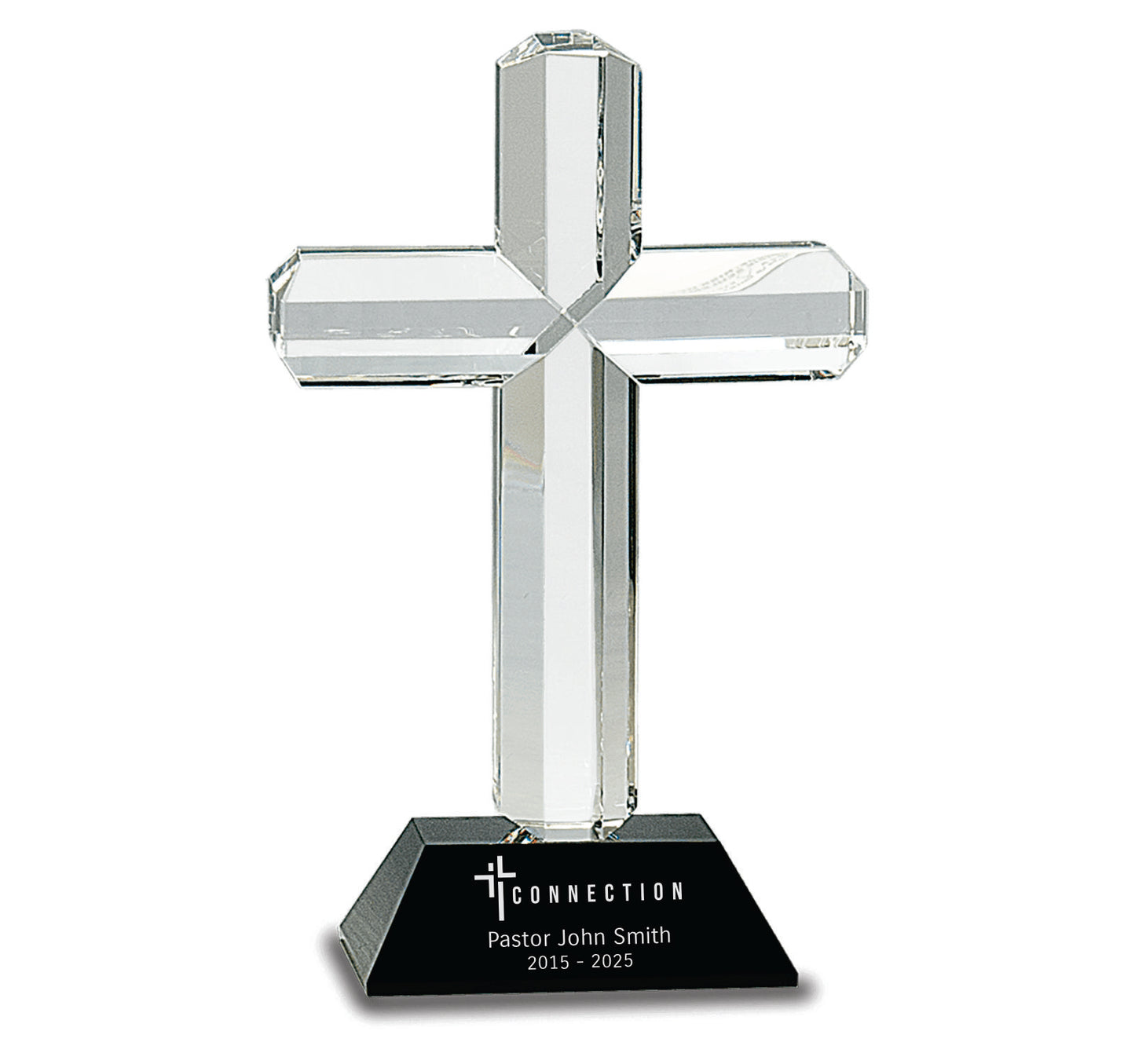 engraved crystal cross on white background