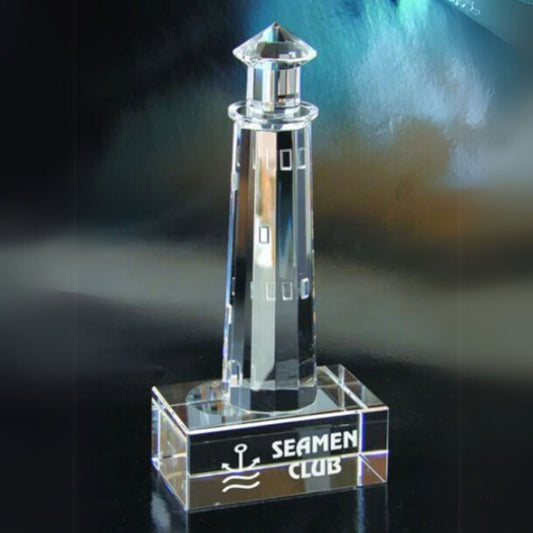 crystal light house award figure engraved