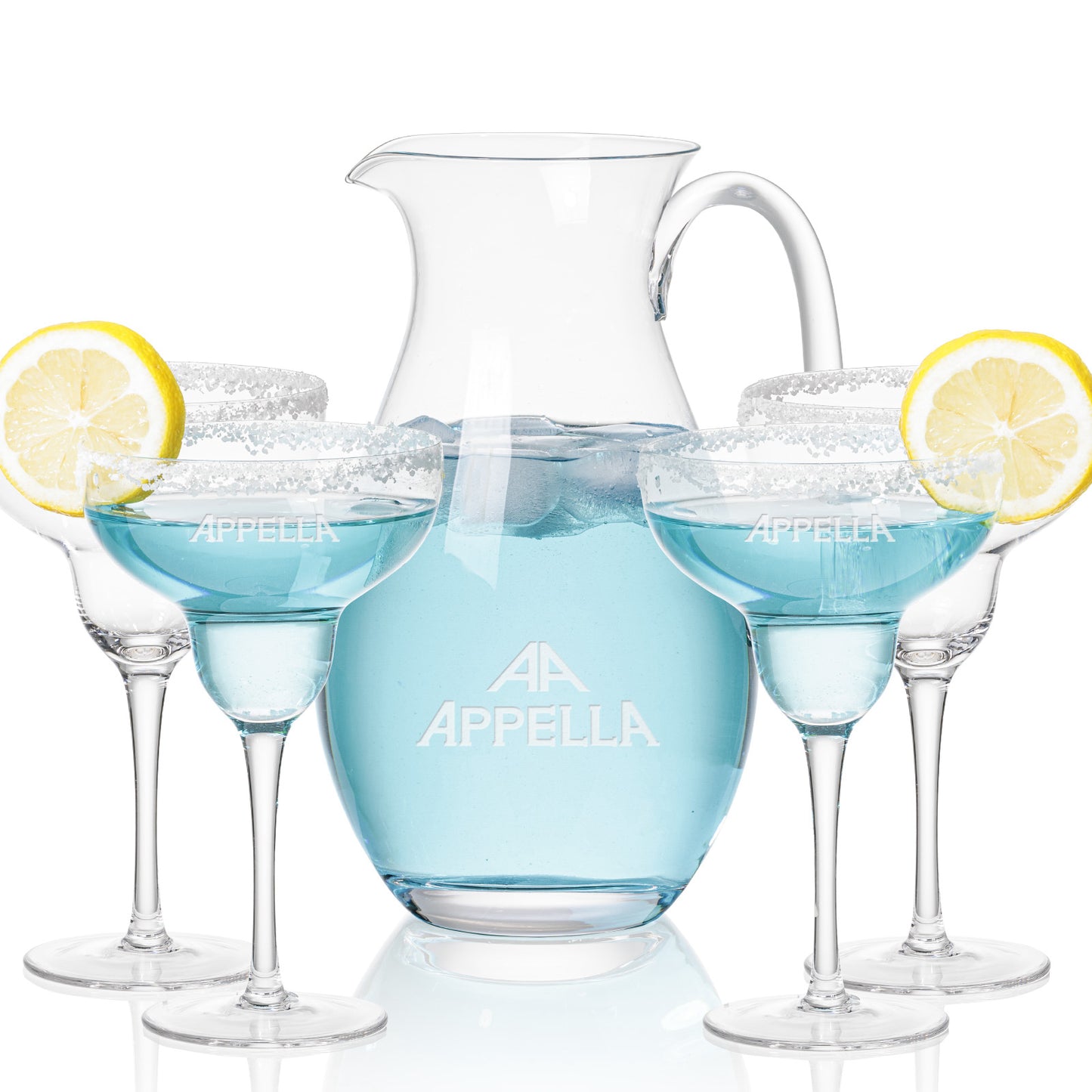 personalized glass pitcher with 4 margarita glasses