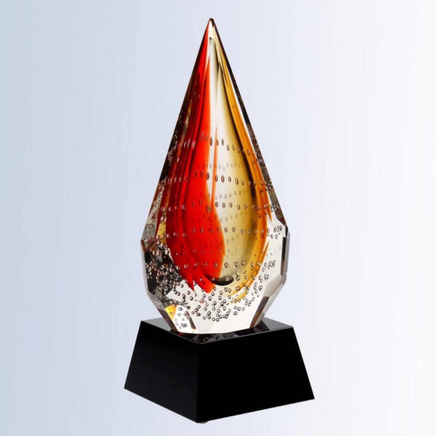 red and yellow art glass flame award