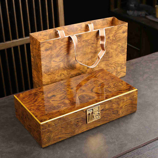 Wooden tea box with matching gift bag