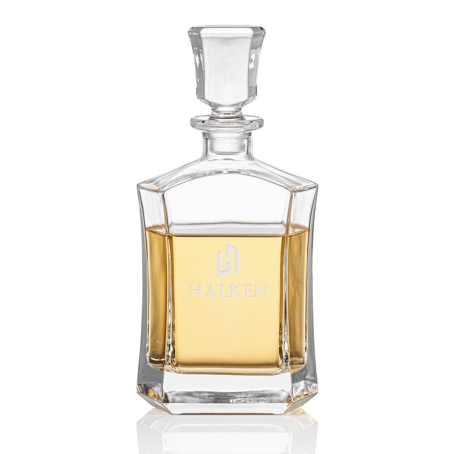 glass spirit decanter with stopper engraved