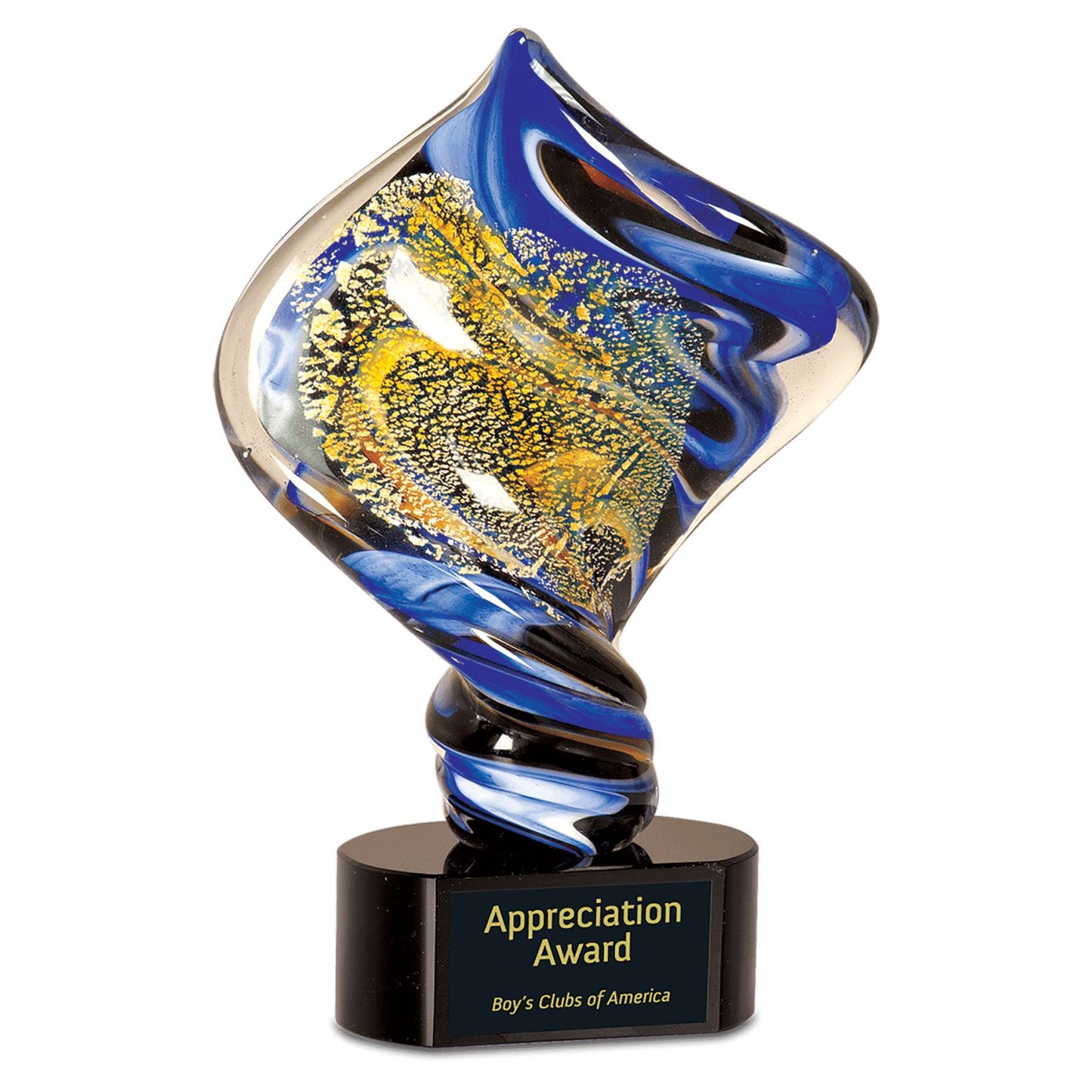 Premio de vidrio artístico grabado personalizado con un toque dorado