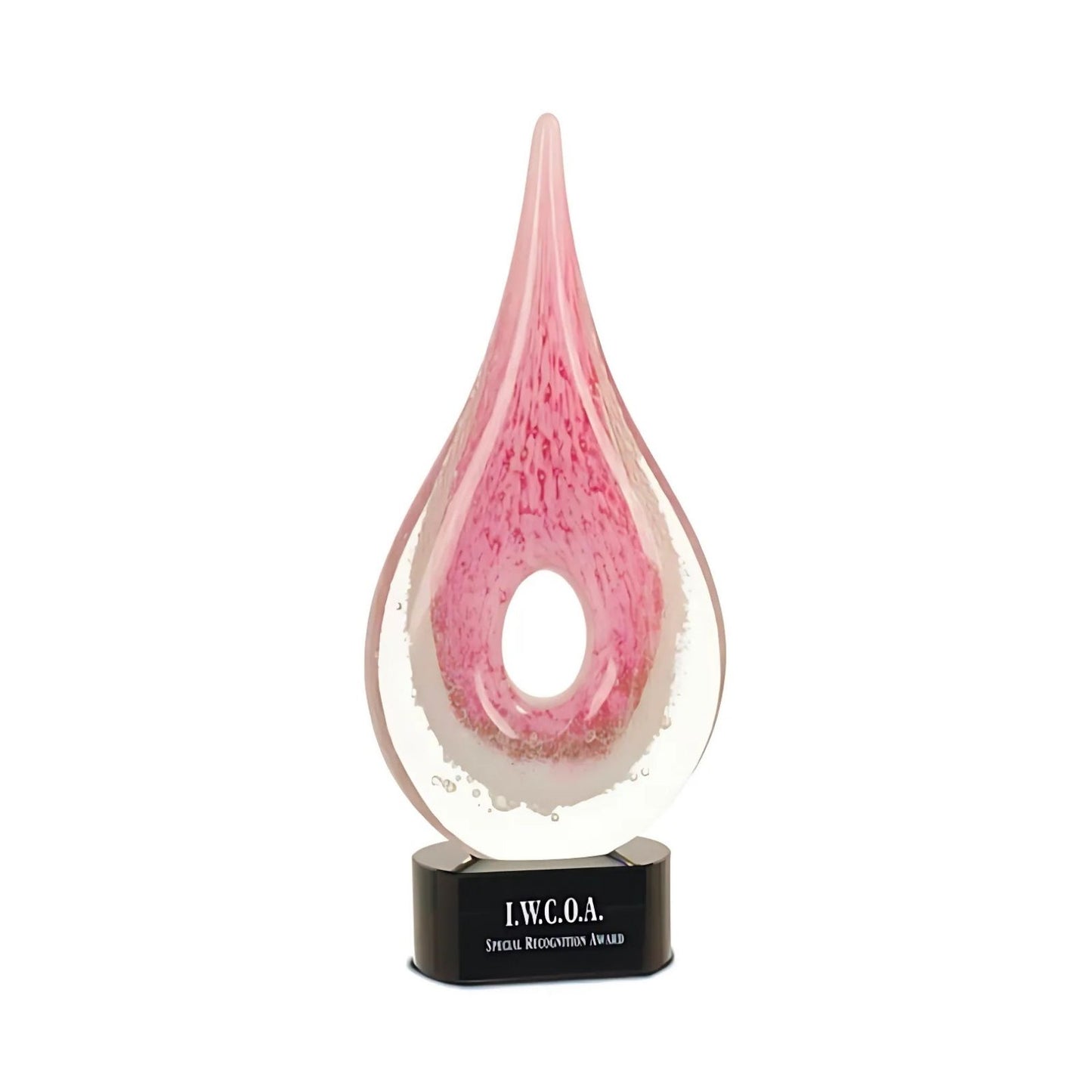 engraved art glass pink award
