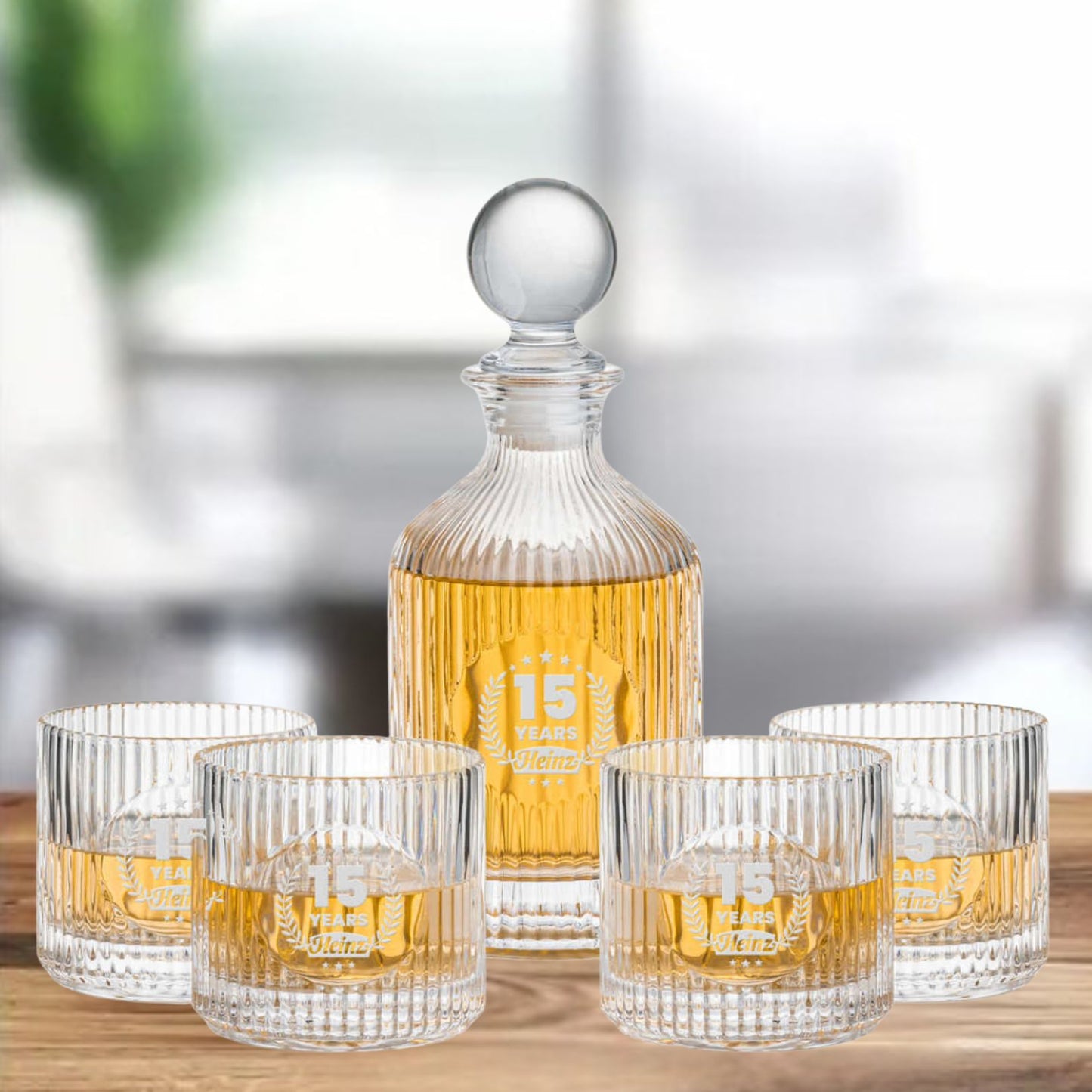 engraved crystal whiskey decanter set with 4 glasses