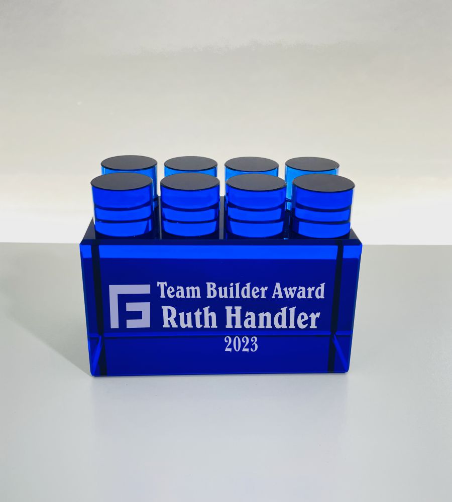 Engraved Blue Crystal Building Block Award, Blue Block - Personalized Engraved Gifts