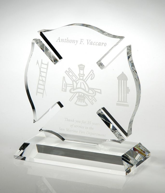 Engraved Crystal Maltese Cross Award - Personalized Engraved Gifts