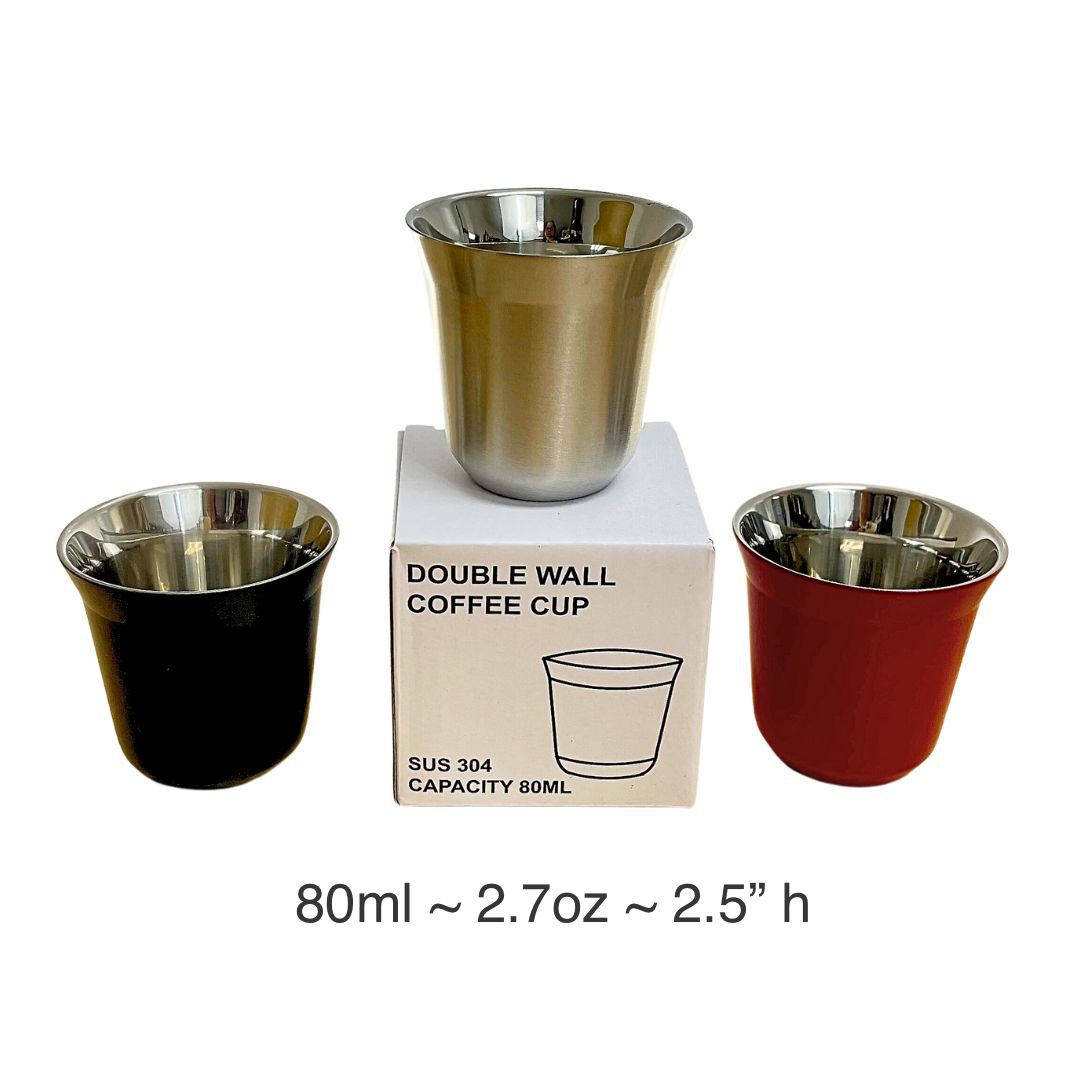 Gift-Ready Chic Stainless Steel Espresso Cup Sets Set of 2 ~ Lungo - Personalized Engraved Gifts