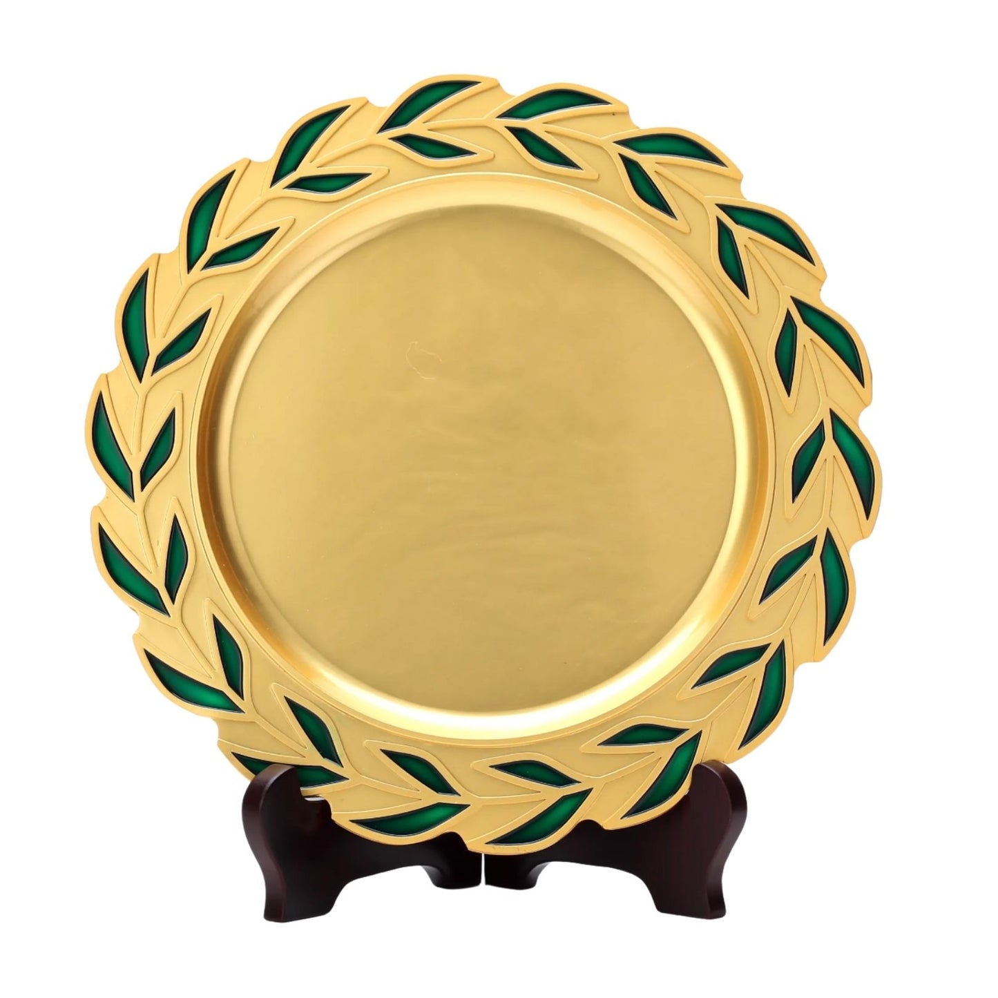 Placa de oro grabada con esmalte verde ~ Corona de laurel