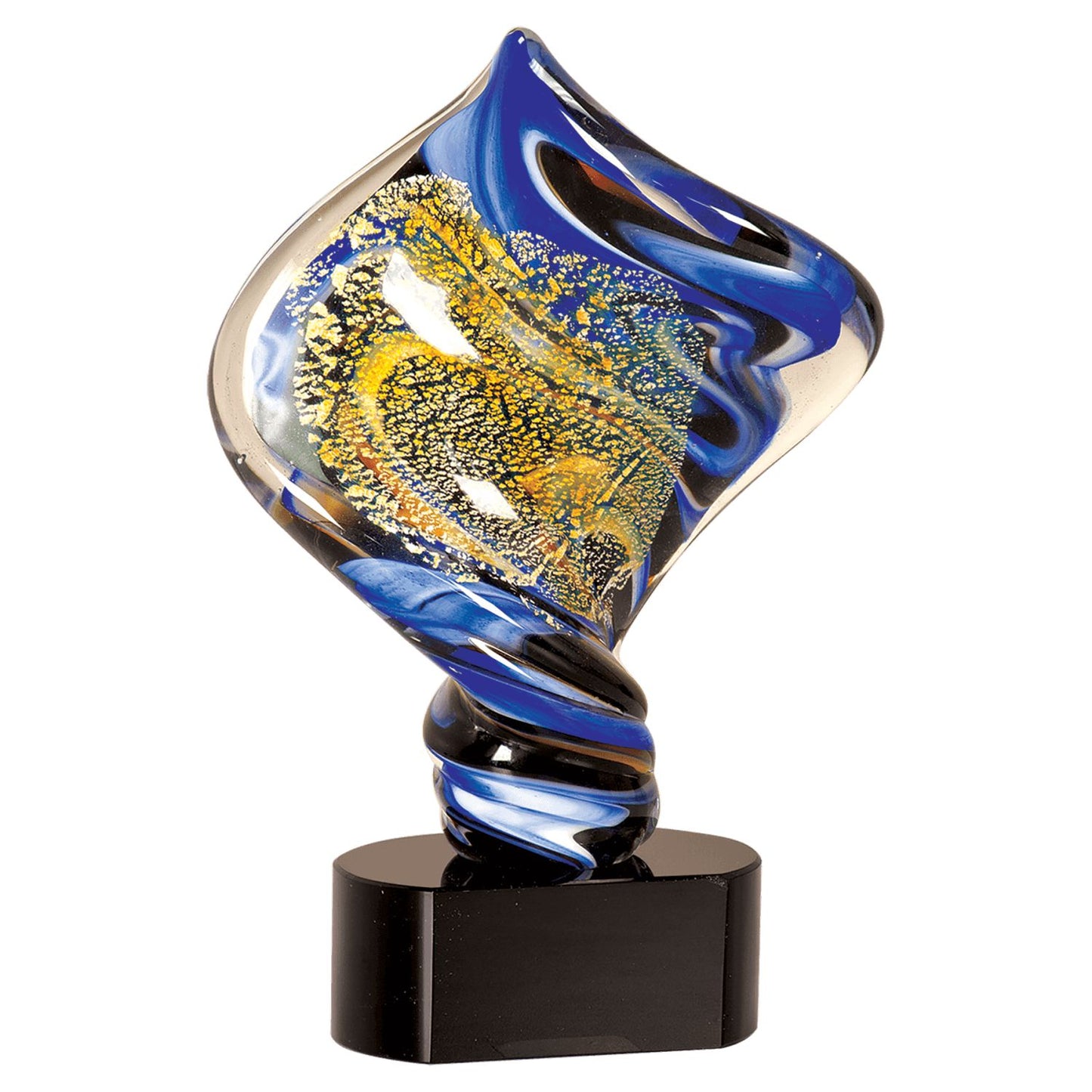 Premio de vidrio artístico grabado personalizado con un toque dorado