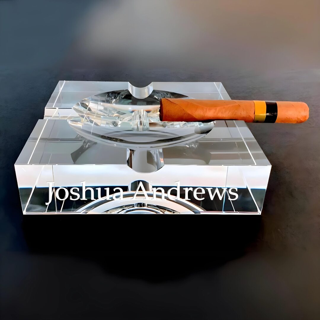 Chief Executive Massive 2 inch Thick Crystal Ashtray ~ The Gran Corona - Personalized Engraved Gifts