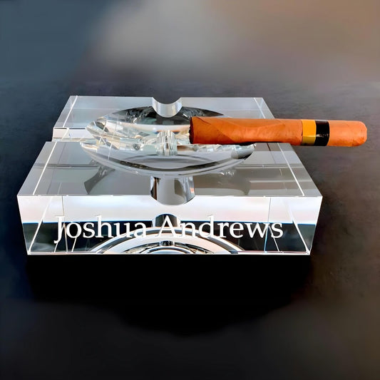 Chief Executive Massive 2 inch Thick Crystal Ashtray ~ The Gran Corona - Personalized Engraved Gifts