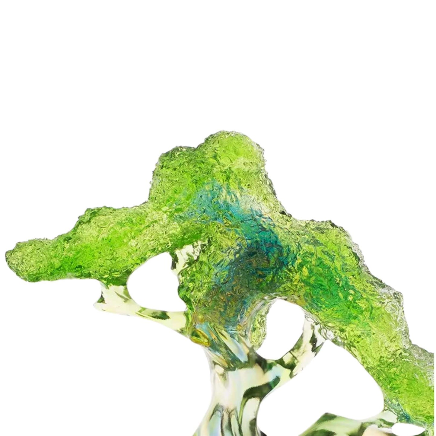 Árbol de cristal verde Liuli grabado sobre base verde ~ Crenata