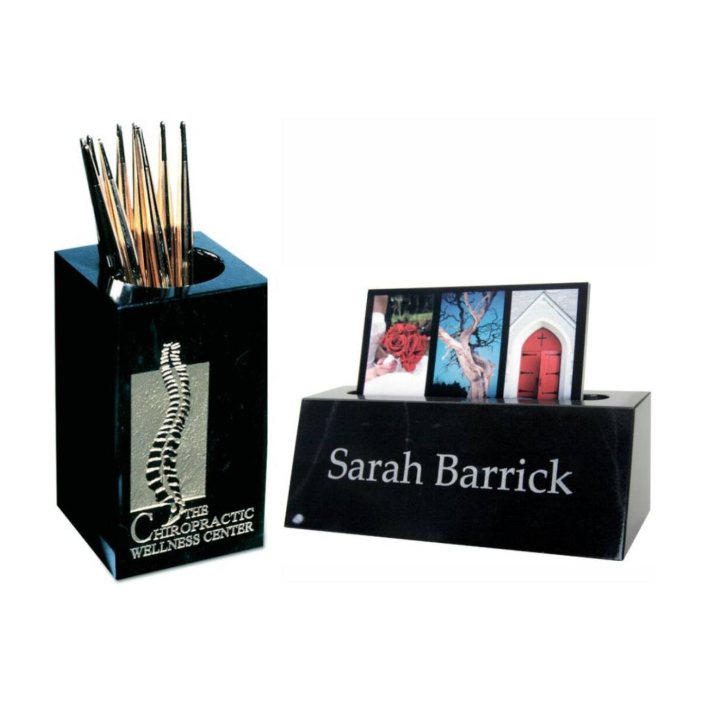 Engraved Jet Black Marble Pen and Business Card Holder Set ~ Galena - Personalized Engraved Gifts