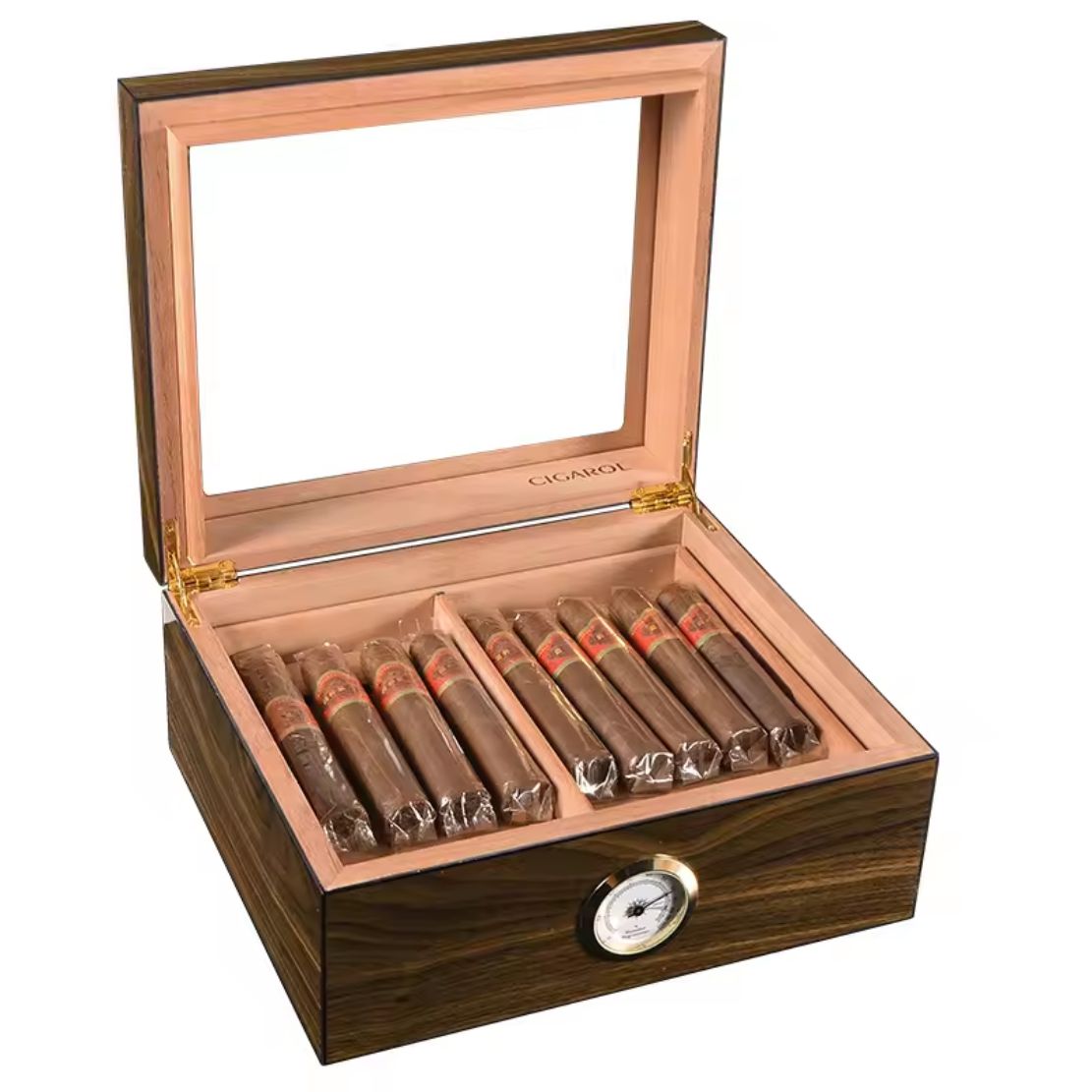 Personalized High Lacquer Ebony with Glass Top Humidor Sterling - Personalized Engraved Gifts