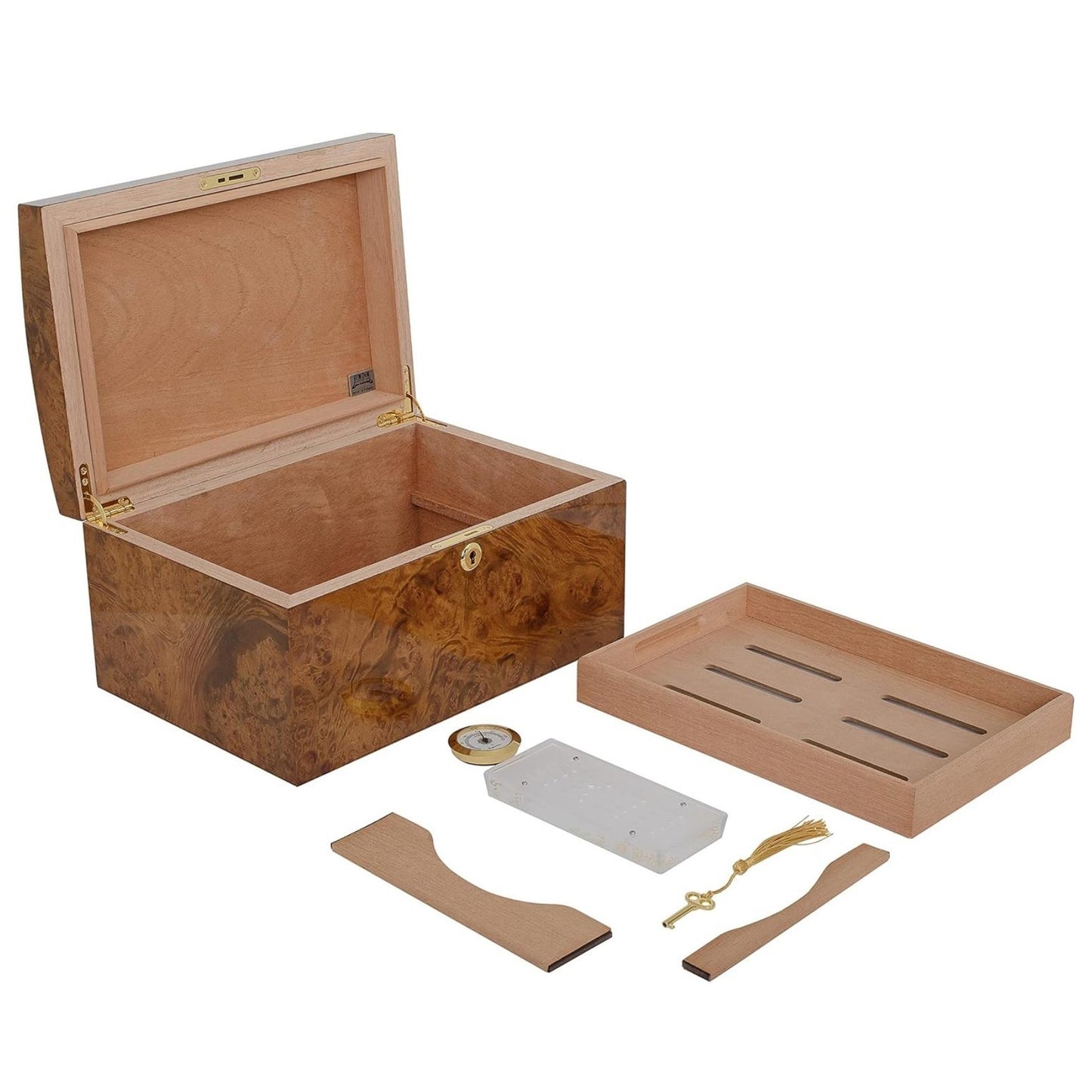 Humidor de escritorio en tono naranja con acabado de piano, Ambos