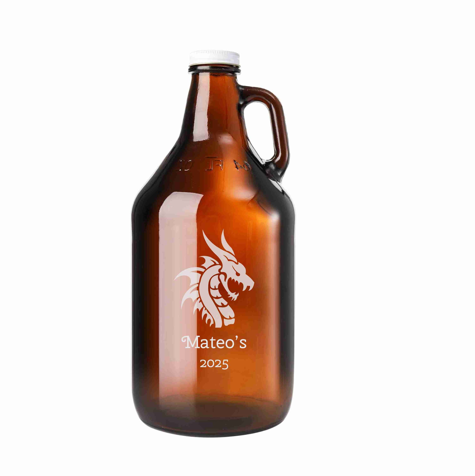 brown glass growler on white background