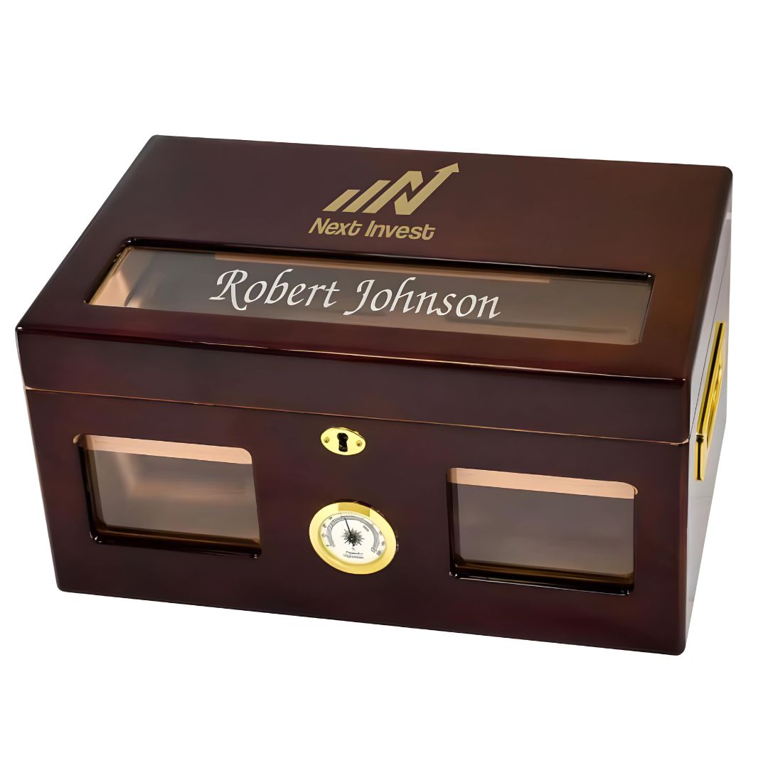 Personalized Desktop Cherry Finished Humidor with Glass Inserts Robert - Personalized Engraved Gifts