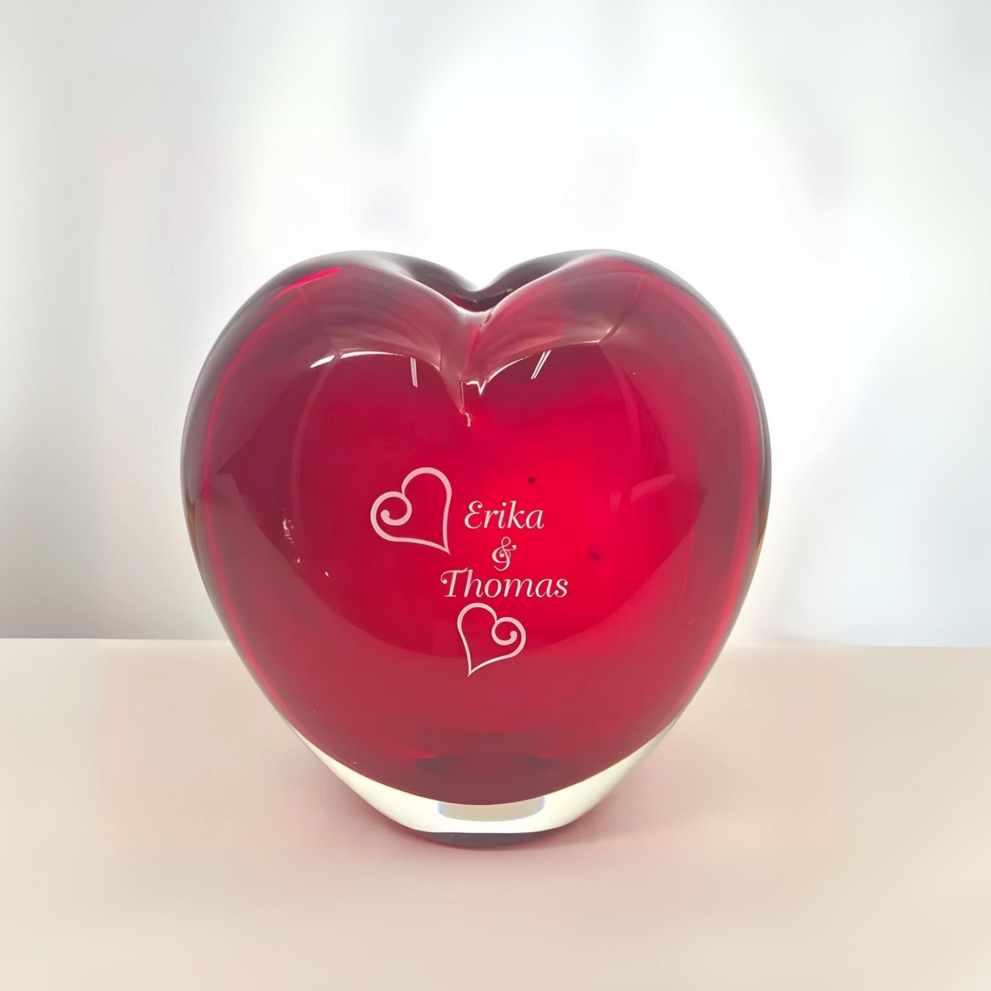 Vase en verre artistique en forme de cœur rouge gravé ~ Rojo