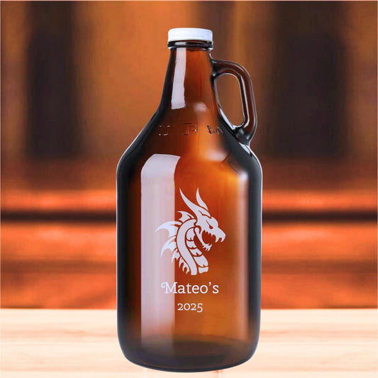 Engraved Amber Glass Beer Growler ~ Cooperstown