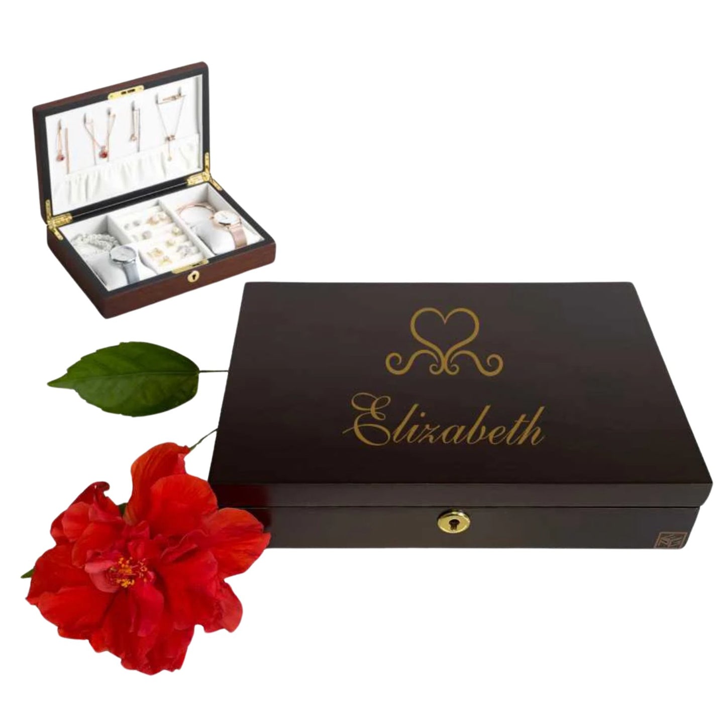 Coffret à bijoux en bois de rose gravé Elise