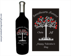 Tree with Hearts Design deep engraved into the Wine Bottle, with your Romantic Words. - Personalized Engraved Gifts