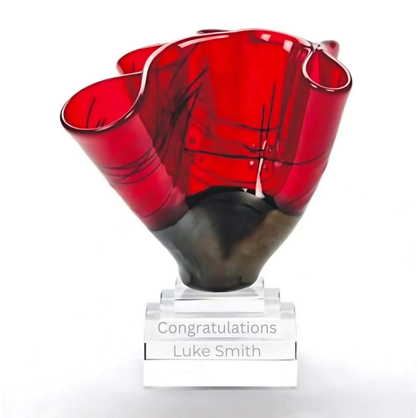 Premio de vidrio artístico rojo vibrante grabado ~ Aliz