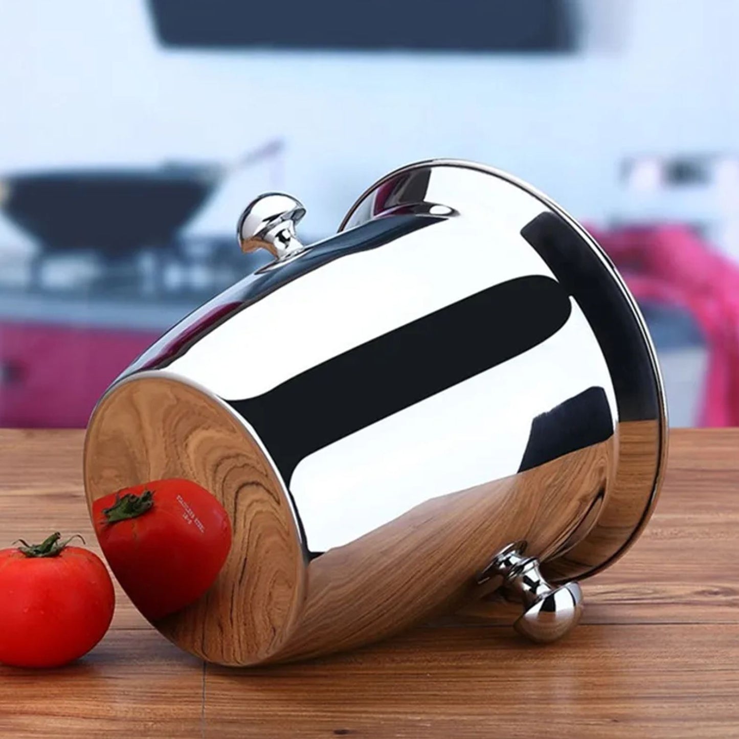 side view of stainless steel ice bucket
