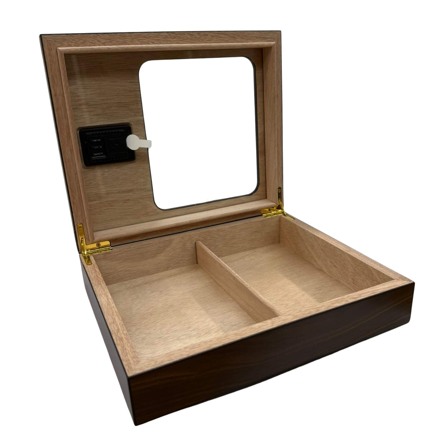 Humidor con acabado lacado grabado y tapa de vidrio ~ Claro