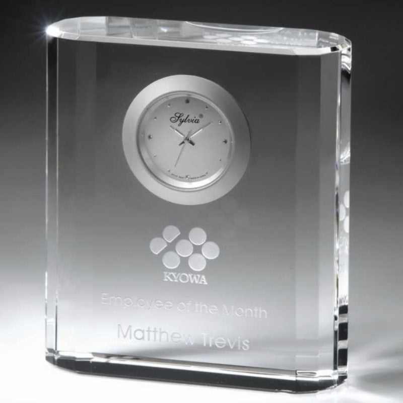 Deep Etched 4 inch Square Crystal Clock - Personalized Engraved Gifts