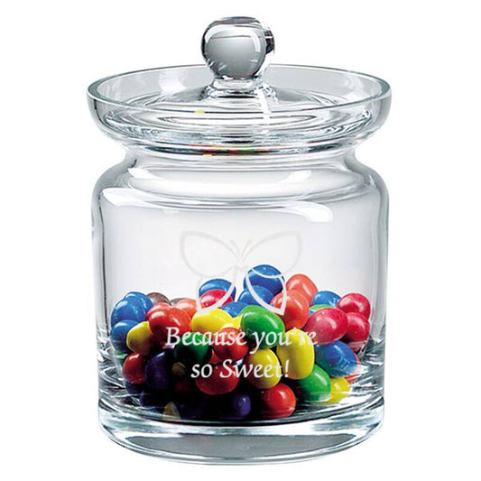 Personalized 5.5 inch Glass Jar with Lid Engraved with Logo - Personalized Engraved Gifts