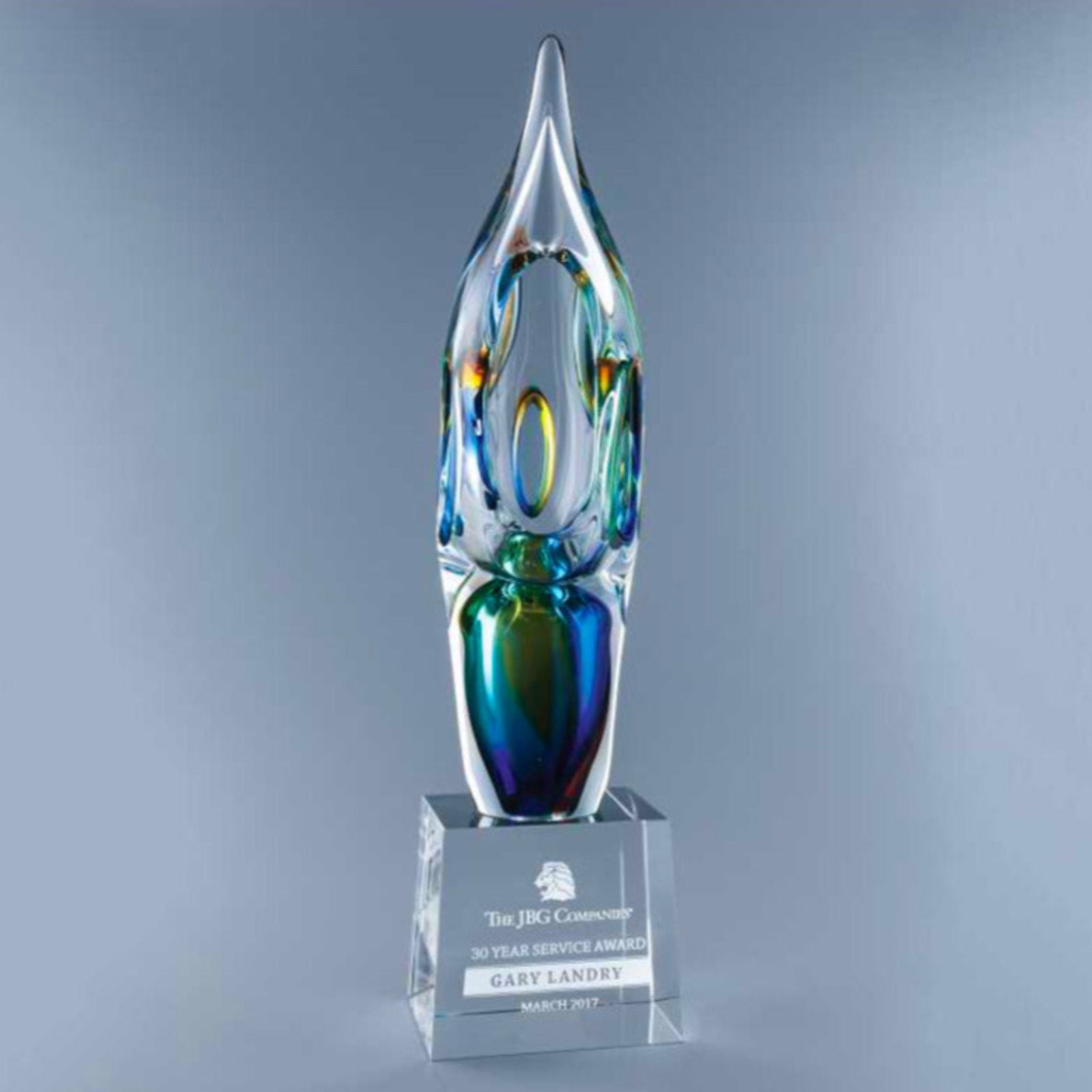 Abstract Engraved Art Glass Award with Warm Mediterranean Colors- Percy - Personalized Engraved Gifts