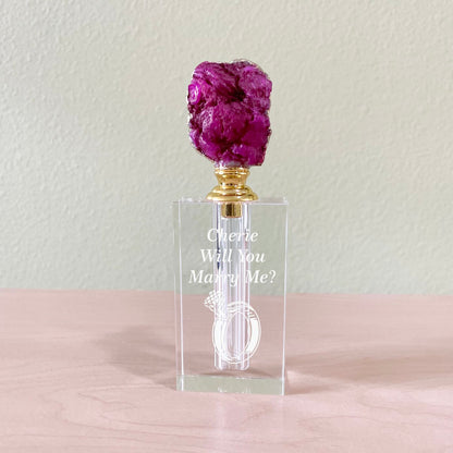 Crystal Perfume Bottle with Stunning Top ~ Colorful Agate - Personalized Engraved Gifts