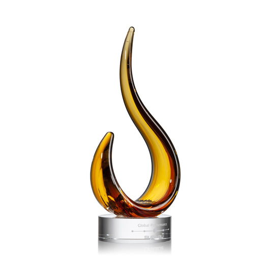 Amber Art Glass Flame Sculpture Custom Engraved ~ Citrine