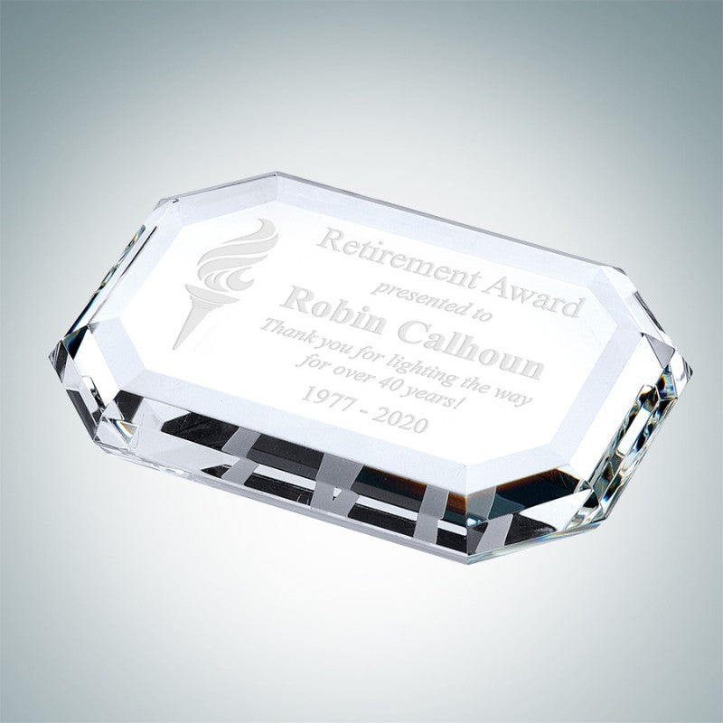 Beveled Rectangle Engraved Crystal Paperweight - Personalized Engraved Gifts