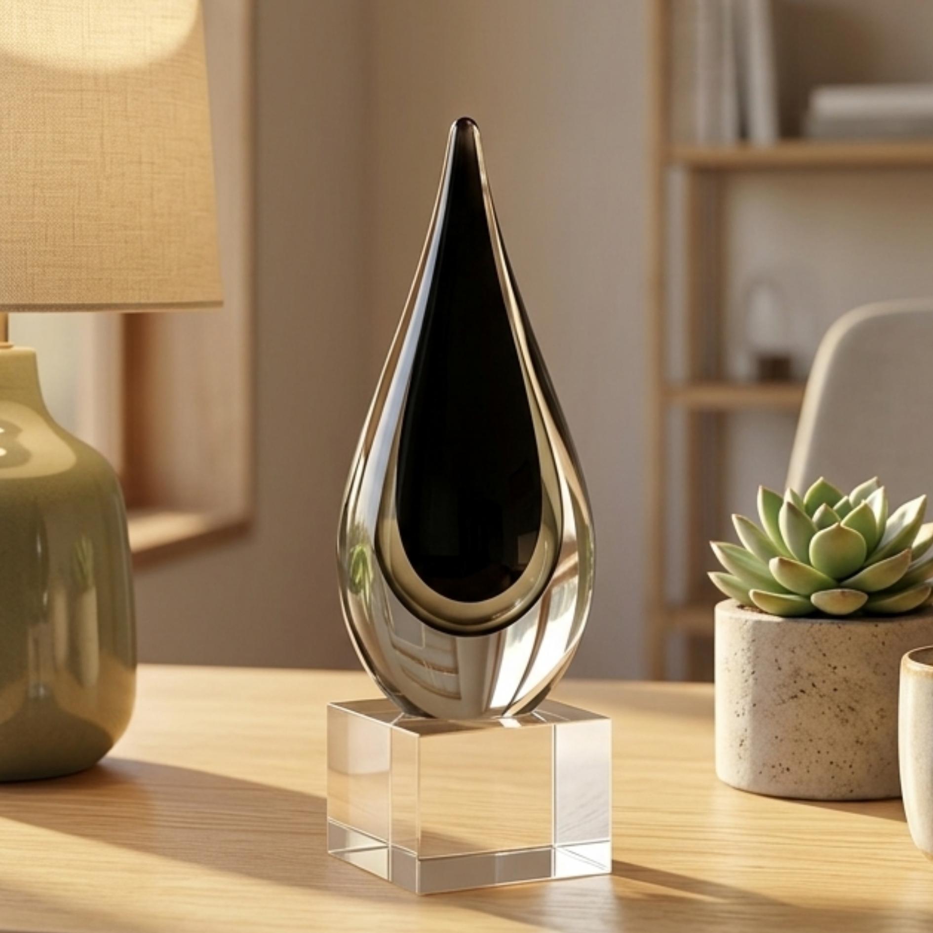 black artglass award on crystal base
