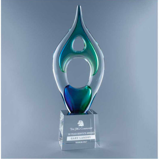 Blue, Green and Turquoise Art Glass Teardrop Award, the Moraine - Personalized Engraved Gifts