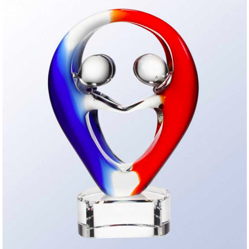 Blue and Red Figures Holding Abstract Hands Glass Figure -Ivy - Personalized Engraved Gifts