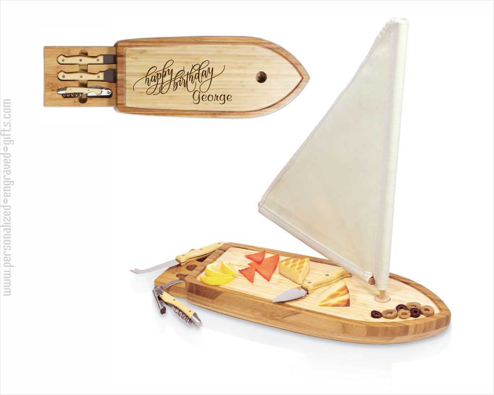 Sailboat-Shaped Cheese Board - Laser Engraved - Personalized Engraved Gifts