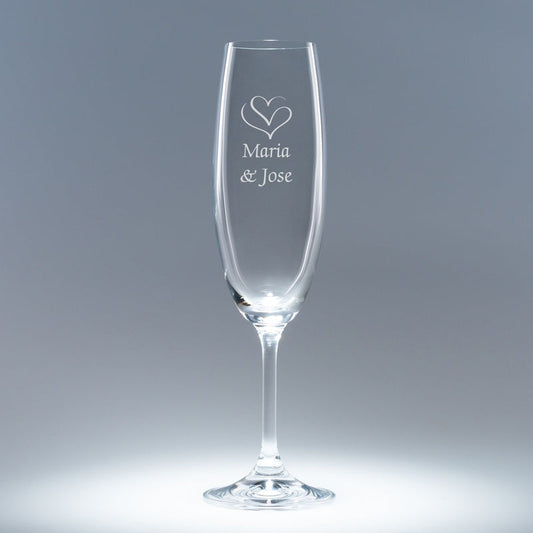 Classic Non-Lead Crystal Flutes Custom Engraved 7.5 oz Gift set of 2 - Personalized Engraved Gifts