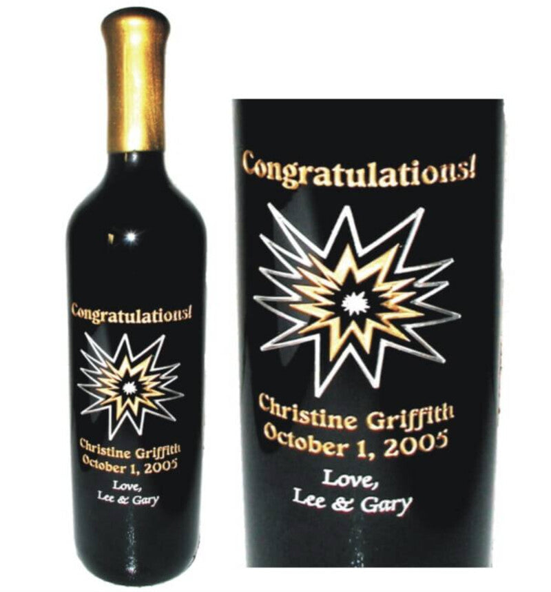 Congratulations Star Burst 1 Etched Bottle - Personalized Engraved Gifts