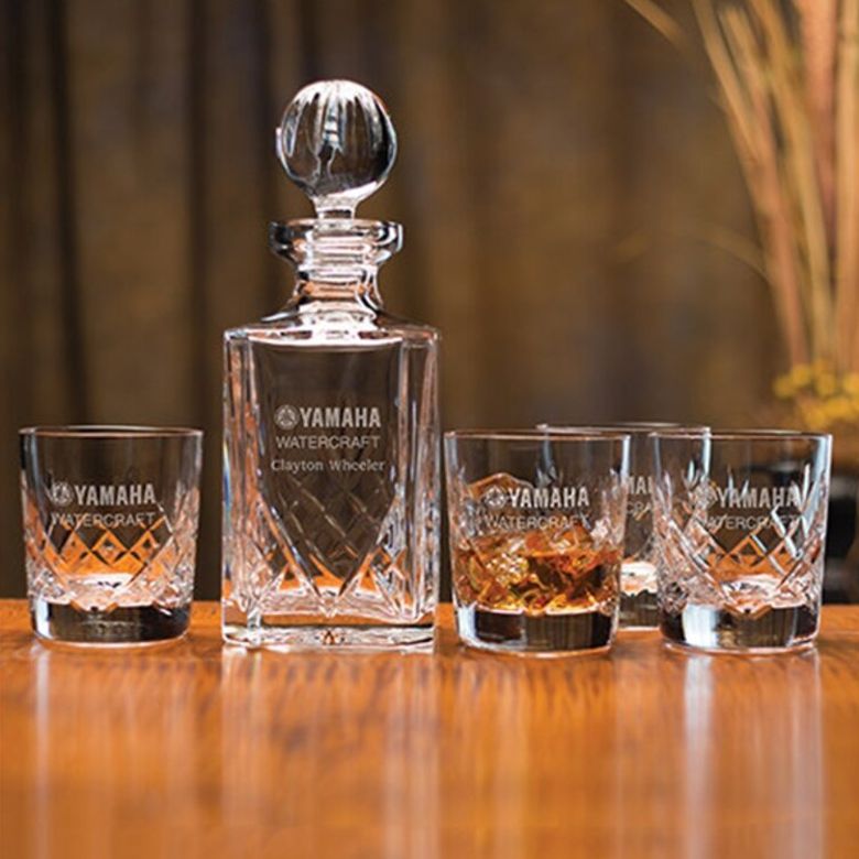 Engraved Lead Crystal Decanter with Glasses ~ Danube Gift Set - Personalized Engraved Gifts