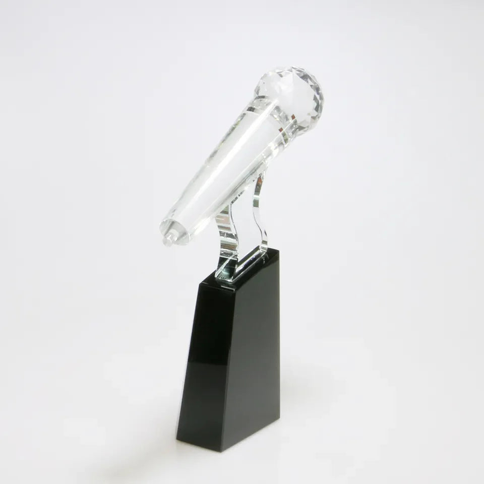 Crystal Microphone Award on Black Crystal Base - Personalized Engraved Gifts