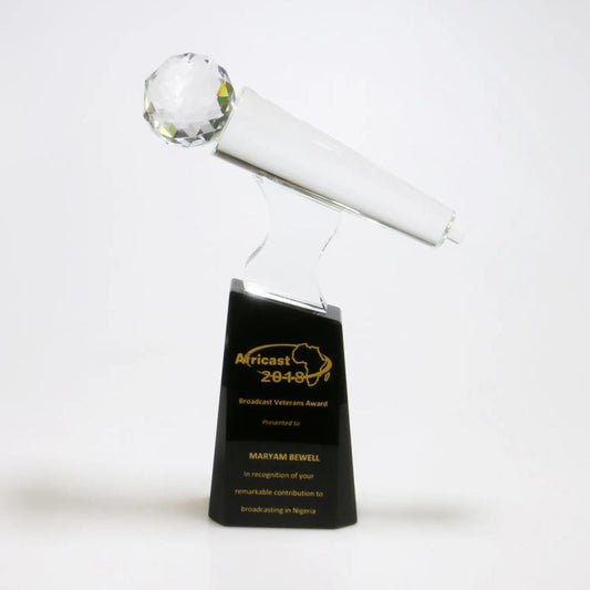 Crystal Microphone Award on Black Crystal Base - Personalized Engraved Gifts